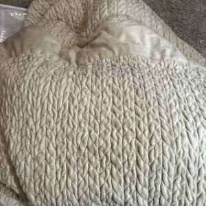 Lovesac Cream Velour Basket Weave Double Full Size Bed Comforter Bedspread Or XL